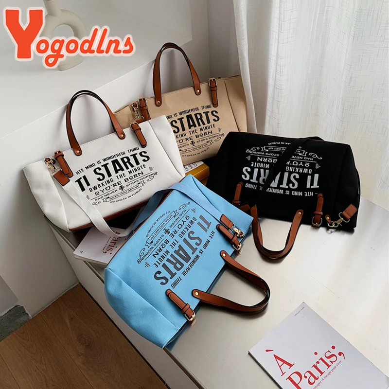 Yogodlns borsa e borsa in tela di moda borsa a tracolla di grande capacità femminile borsa a tracolla con Design a lettera borsa a tracolla Casual Bolsa