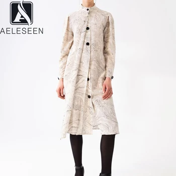 

AELESEEN Runway Fashion Spring Summer Dress High Quality Designer Long Sleeve Button Floral Print Long Loose Party Holiday Dress