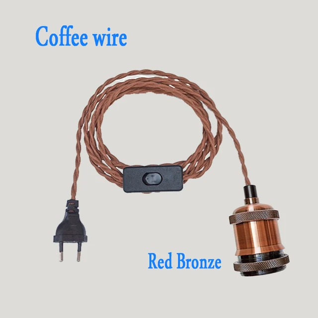 Vintage Power Cords EU Plug With Line Switch E27 LED Lights Edison Bulbs Incandescent Lamps Socket Twisted Wire Cord Lamp Hoder coffee C