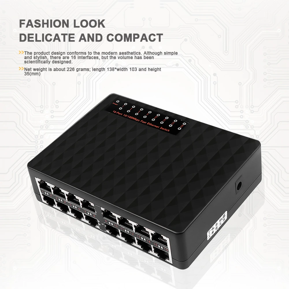 Kebidumei Высокое качество 10/100 Мбит/с 16 Порты Fast Ethernet сетевой коммутатор Gigabit LAN RJ45 Vlan