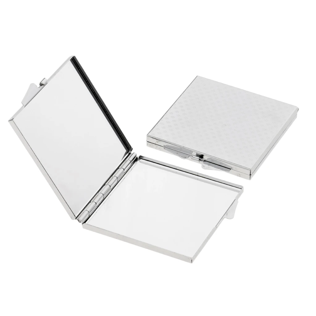 Pack of 2 Double Sides Folding Pocket-size Makeup Mirror Portable Square Compact Mirror Silver Lightweight