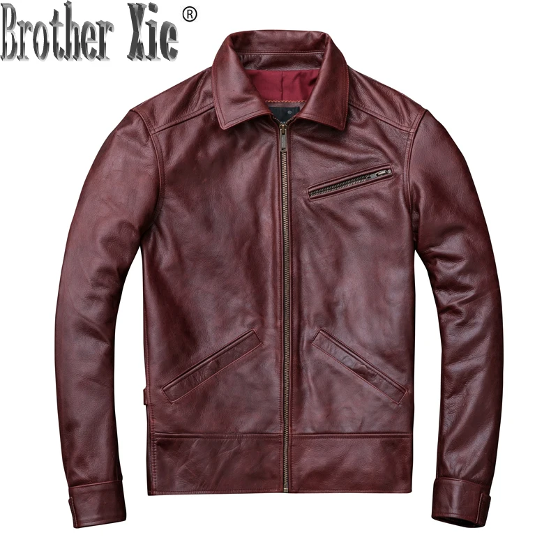 

Genuine Leather Jacket Men Spring Cow Leather Coat Oil Wax Cowhide Bomber Motorcycle Jacket Veste Cuir Homme KJ1312
