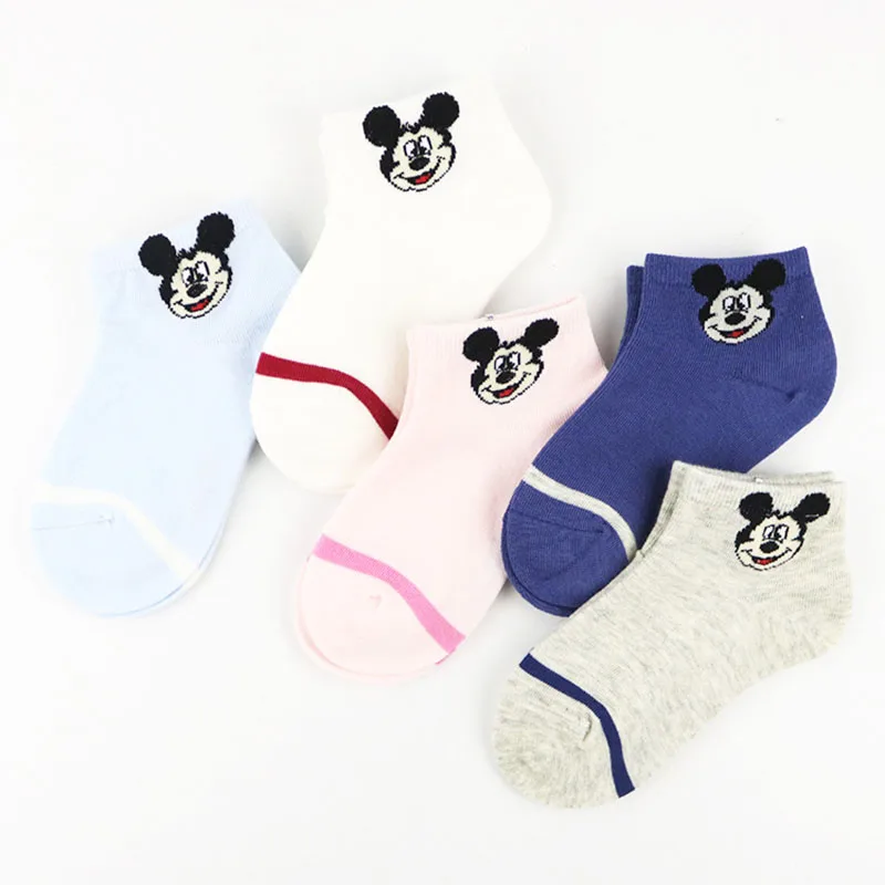Детские носки disney, 5 пар/лот, весенние удобные дышащие носки-башмачки, милые носки для малышей из чесаного хлопка с рисунком, подходят для От 2 до 12 лет