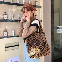 Повседневная Большая вместительная простая женская сумка для покупок, модная леопардовая клетчатая сумка на плечо, винтажная шерстяная женская сумка