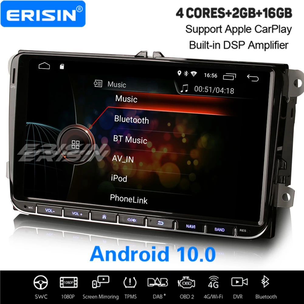 Erisin 9 &quotAndroid 10 0 DSP автомобильное стерео Carplay BT DAB + WiFi USB Navi для VW Golf 5/6 Passat Polo T5 Tiguan Caddy