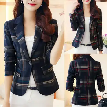 

Women Slim Fit Casual Ladies Blazer Business Suit Outwear Women Plaid Print Jacket Suit Long Sleeve Slim AND Fit Blaze Outwear