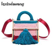 Акриловая шерстяная Вязанная женская сумочка, роскошные ручные портативные кошельки с кисточками, брендовая дизайнерская зимняя сумка-тоут, меховая сумка-мессенджер