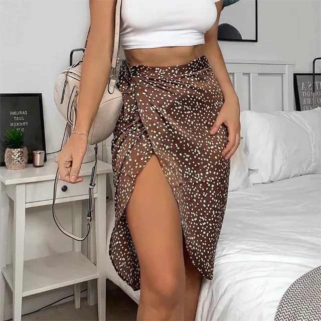 Women Lady Bandage Wraps Skirts Summer High waist Party Casual Bandage Tie up Dots Printing Asymmetric Skirt High street Clothes 1