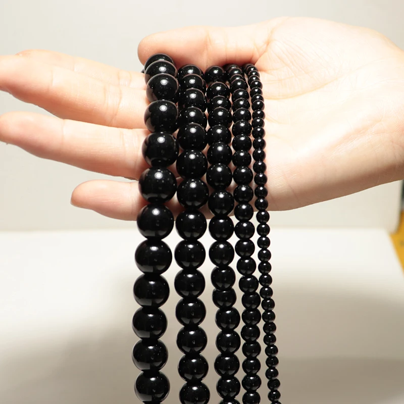 Black Obsidian Bracelet Beads Bulk