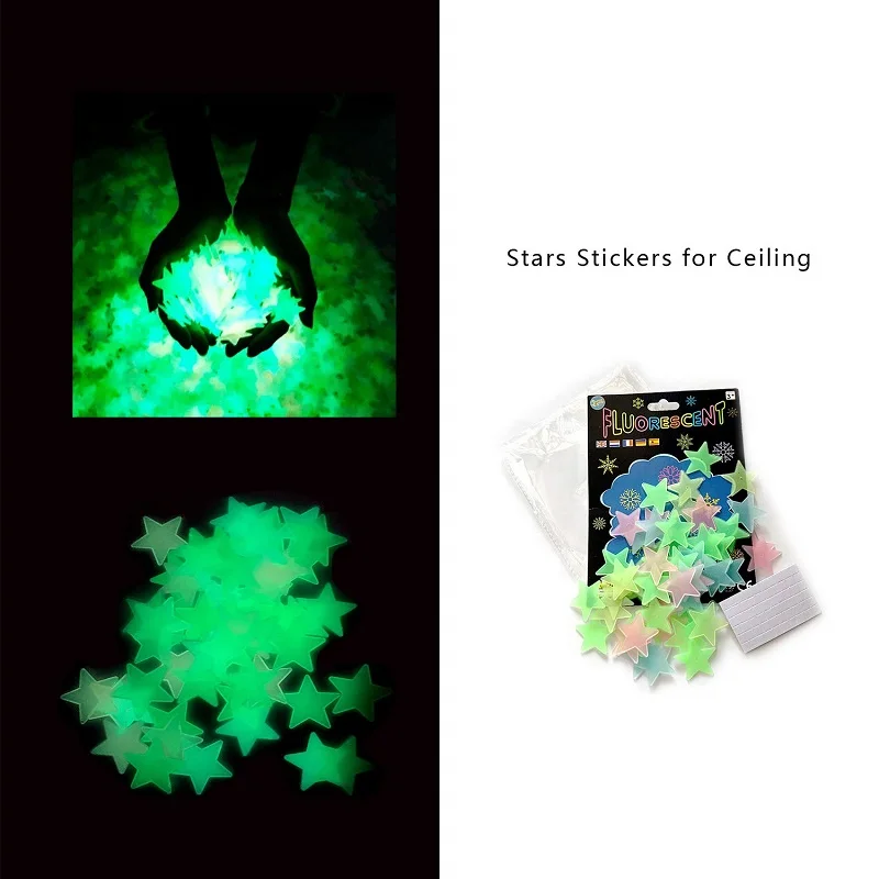 50Pcs Luminous 3D Stars Glow In The Dark Wall Stickers For Kids Baby Rooms Bedroom Ceiling Home Decor Fluorescent Star Stickers