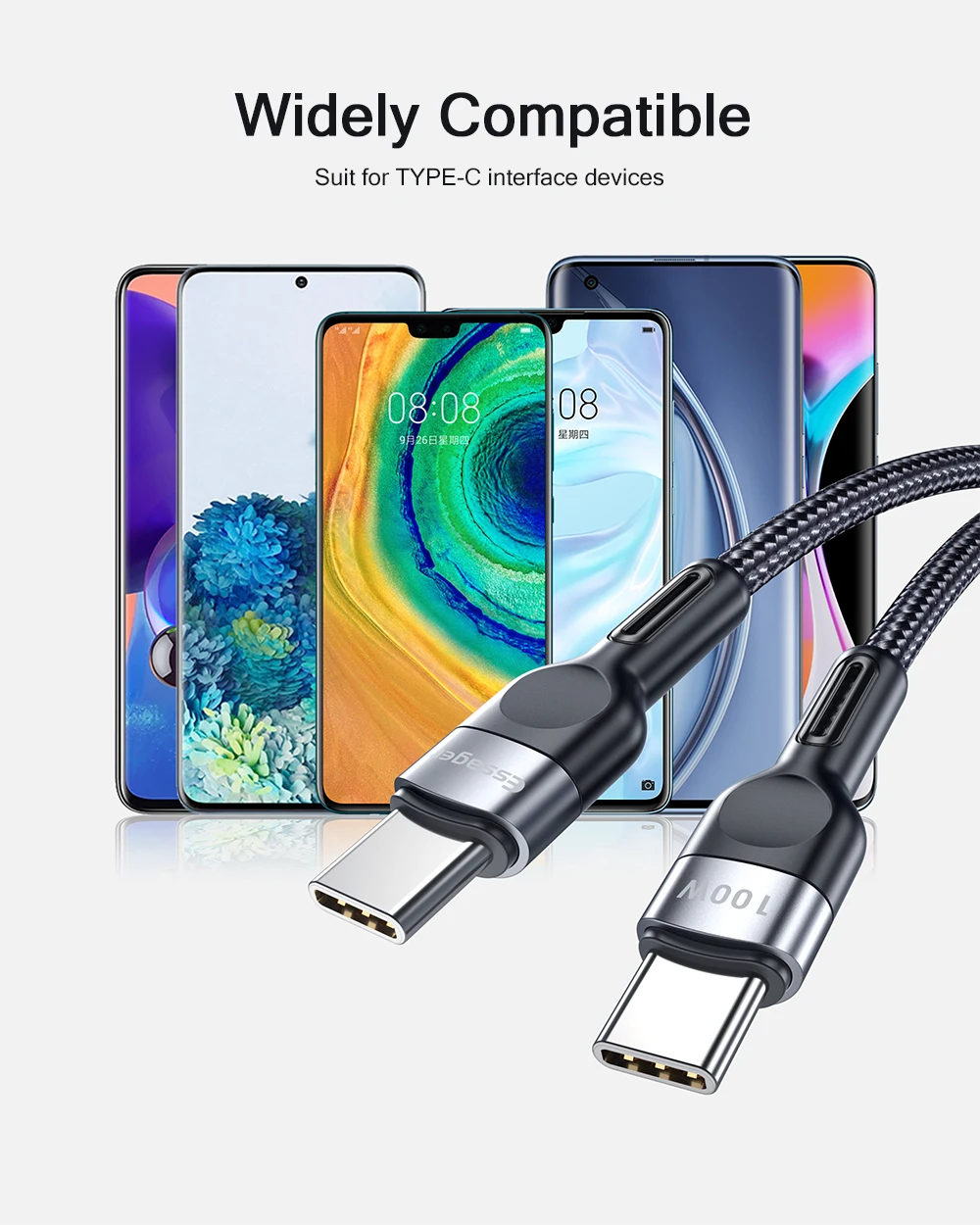 iphone charger adapter Essager 100W USB Type C To USB C Cable USB-C PD Fast Charging Charger Wire Cord For Macbook Samsung Xiaomi Type-C USBC Cable 3M android charger