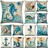 Sea Turtle Mermaid Pattern Cotton Linen Throw Pillow Cushion Cover Car Home Bed Decoration Sofa Bed Decorative Pillowcase 1