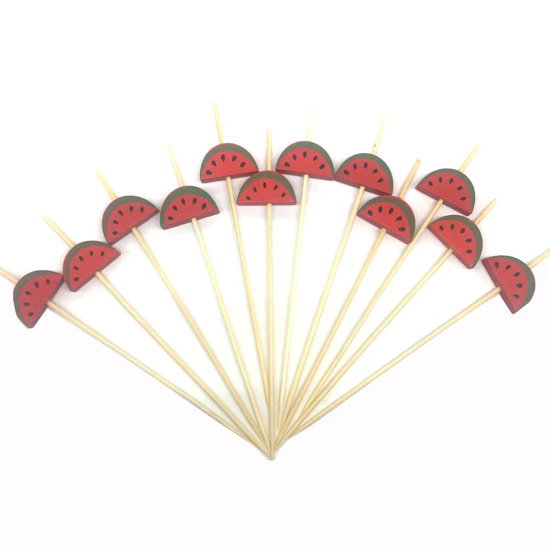 watermelon 100 шт, 12 см, фламинго, сердце, жемчуг, бамбуковый буфет, фрукт для кекса, вилка, вечерние палочки для десерта, салата, Коктейльные шампуры для свадьбы - Цвет: watermelon