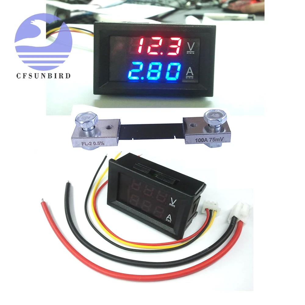 Цифровой вольтметр амперметр DC 0-100V 10A 100A двойной дисплей детектор напряжения