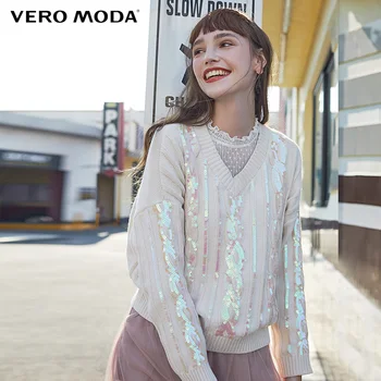 

Vero Moda Loose Fit V-neckline Drop-shoulder Paillette Sweater | 319424517