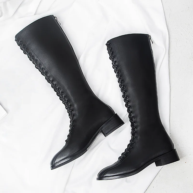 Fujin botas largas para mujer otoño invierno nuevo encaje Semi alto tacón  muslo moda punta redonda plataforma transpirable sólido botas de mujer|Botas  sobre la rodilla| - AliExpress