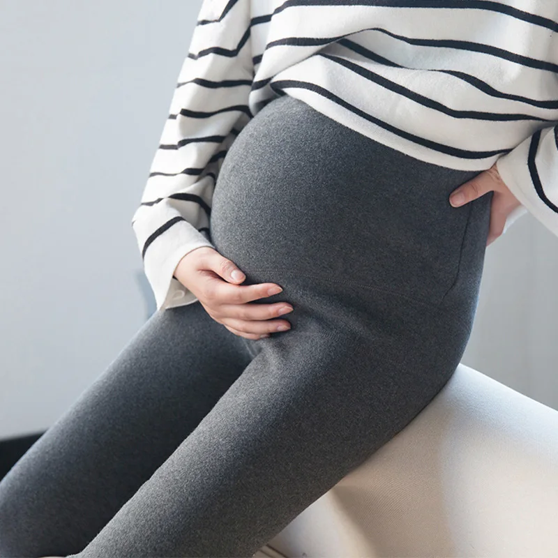 

Women's Plus Velvet Winter Trousers Keep Warm Solid Pants High Waist Belly Support Maternity Leggings for Pregnant Lady