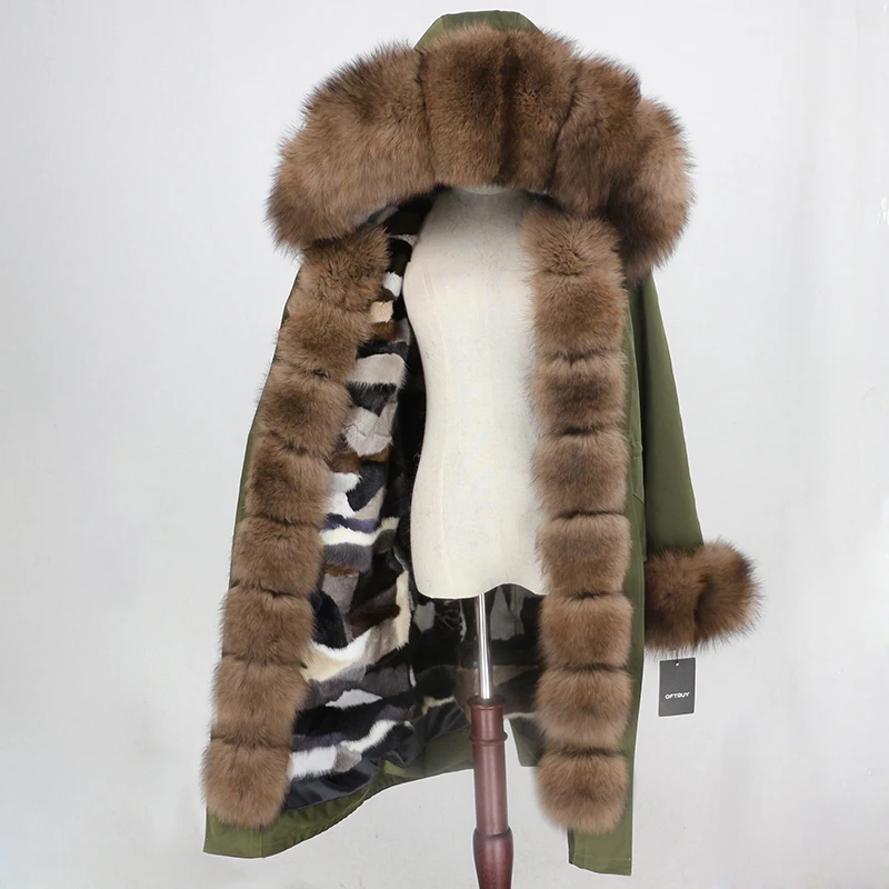 Женская парка со съемной подкладкой OFTBUY длинная непромокаемая из натурального