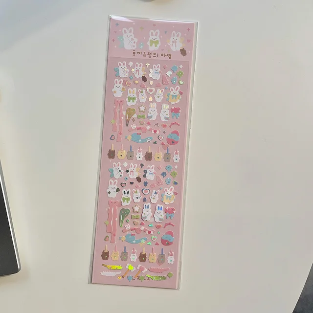 1Pc Korean Popular Cartoon Bunny Bear Laser Sticker Scrapbooking Stick DIY Material Stationary Kawaii Art Decoration Supplies 1Pc A