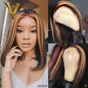 

Ombre Honey Blonde Highlight Wig Short Bob Straight 13x6 Lace Front Human Hair Wigs For Women Pre Plucked Remy Hair 150 Density