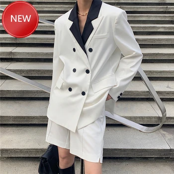 

pocket decoration stitching suit + shorts suit Spring women's suit casual solid color double-breasted