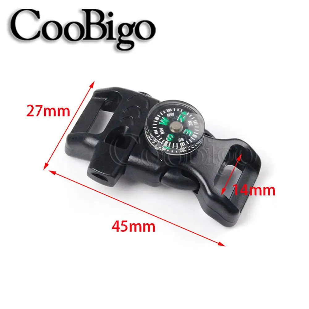 10pcs Emergency Survival Whistle Buckle with Compass for Outdoor Camp Paracord Bracelet Backpack Strap Bag Accessories - Цвет: 14mm