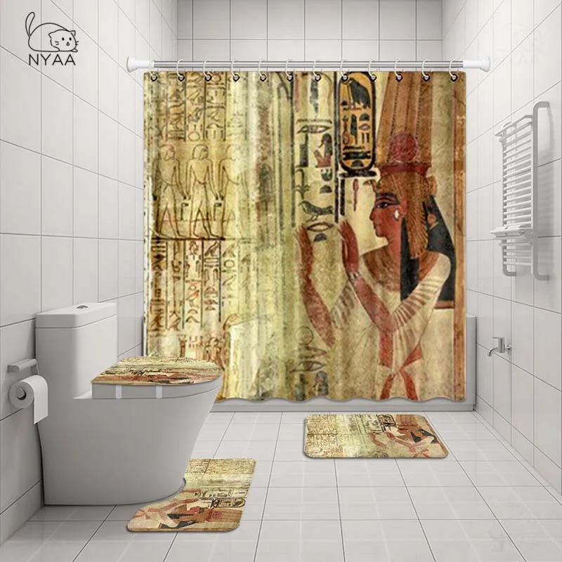 NYAA 4 шт. набор Древний Египет занавеска для душа пьедестал ковер крышка туалет коврик для ванной набор ковриков для ванной комнаты декор - Цвет: NY5352
