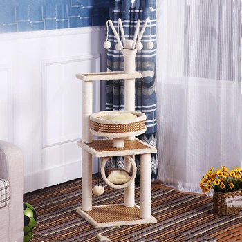 

Sisal Cat Climbing Frame Small Solid Wood Litter Tree Scratch Board Toy Jumping Table Grab Column Shelf