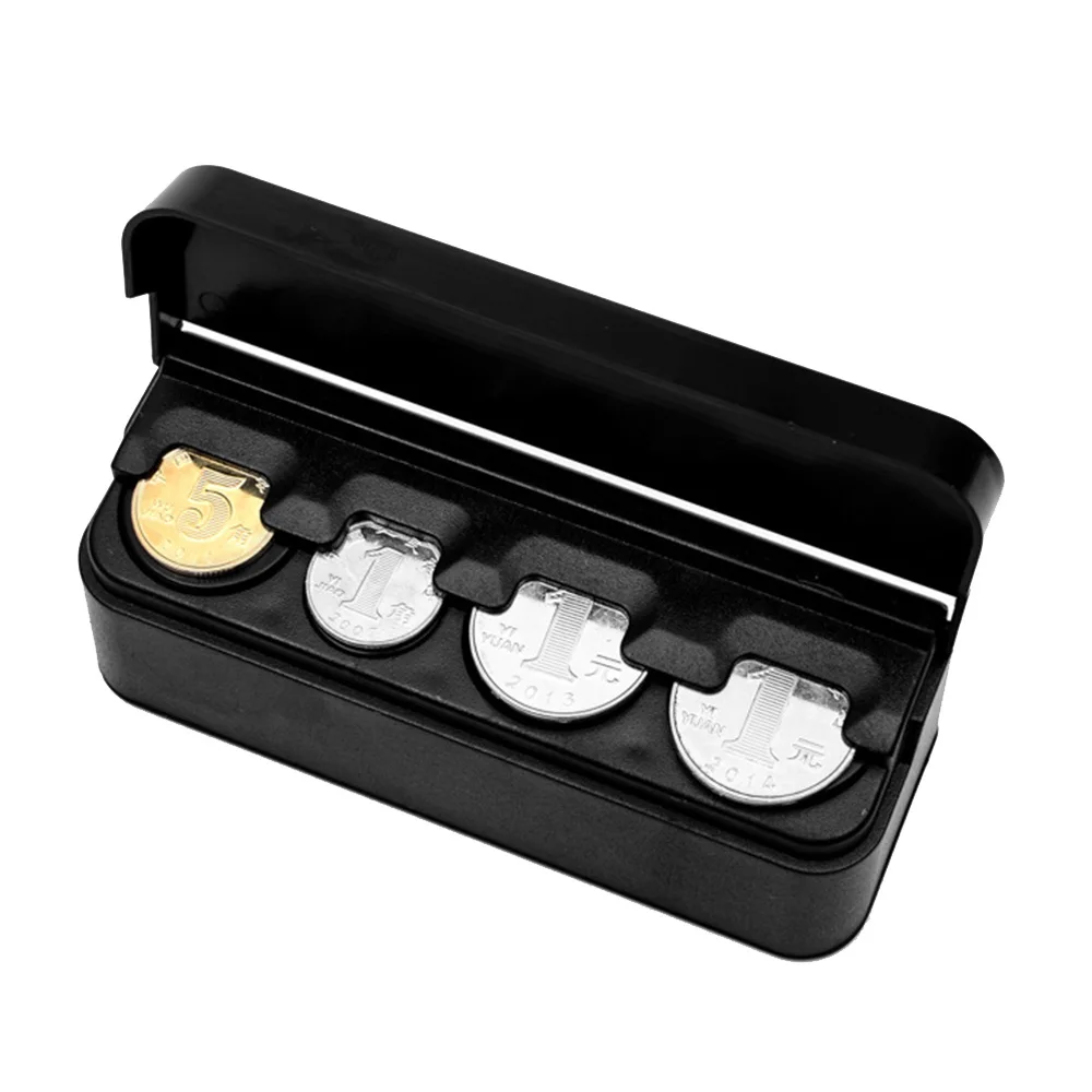 

Plastics Car Coin Organizer Case Loose Change Money Storage Box Container Money Coin Holders Organizer Moeda 4 Grid Black