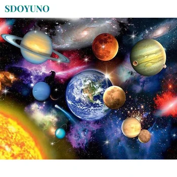 

SDOYUNO 60x75cm Paint By Numbers Canvas Painting Kits oil DIY Painting by numbers Solar system Frameless Wall Art Home Decor