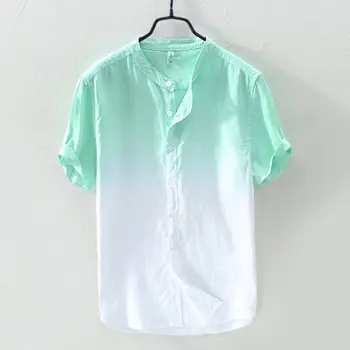 

Mens Slim Gradient Printing Cotton Linen Short Sleeve Shirt Fashion Casual Single-breasted Camisa Masculina Button Shirt Men