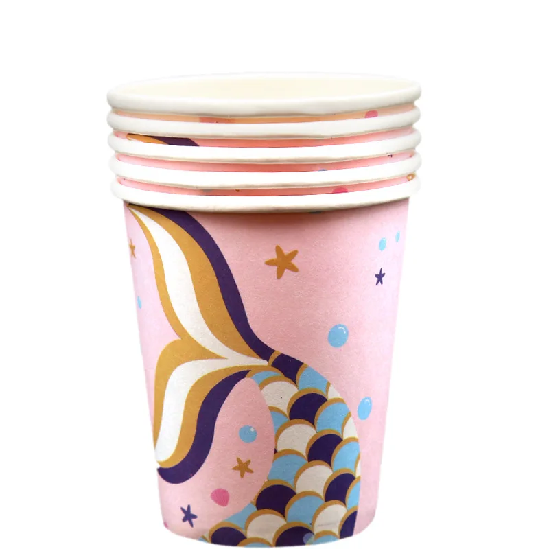Вечерние одноразовые столовые приборы в стиле Русалочки, бумажный стаканчик, тарелка для девочек на день рождения, свадьбу, вечеринку - Цвет: Paper Cup-10Pcs
