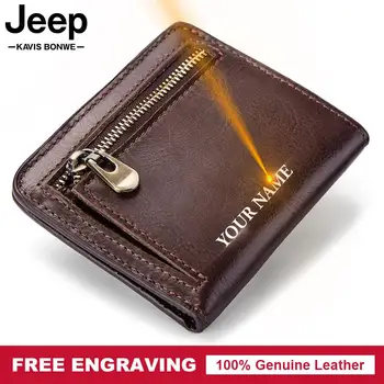 

GZCZ Men' Genuine Leather Wallet Short Male Purse Vintage Zipper Coin Purse Card Holde PORTFOLIO MAN Portomonee Free Engraving