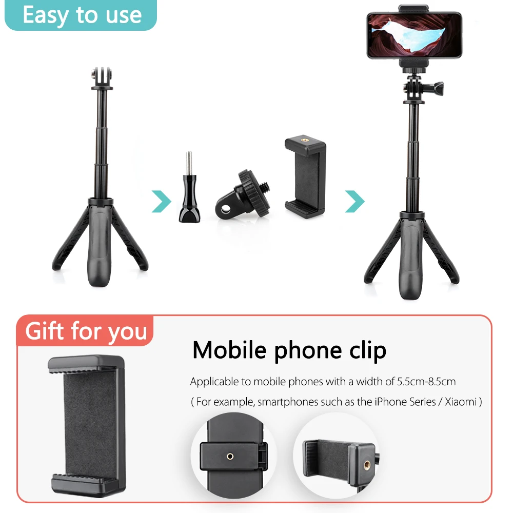 Карманный Трипод с выдвижной ручкой Vamson мини селфи палка для Gopro Hero 8 7 6 5 телефона