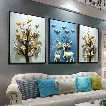 

Cross stitch 2020 new living room triptych masonry full of diamonds simple modern rich deer dot stickers 5d diamond painting