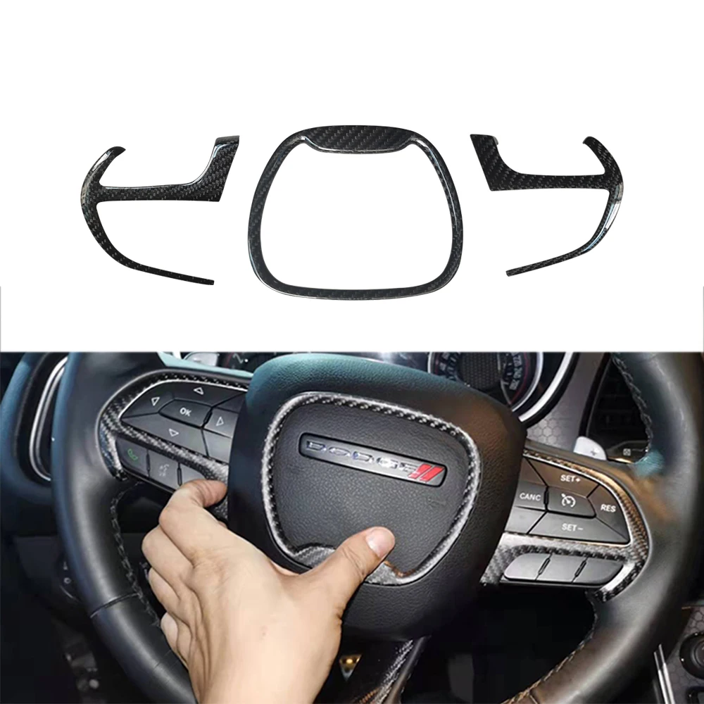 

4pcs Real Dry Carbon Fiber Steering Wheel Button Covers Trim For Dodge Challenger Charger Durango for Jeep Grand Cherokee SRT8