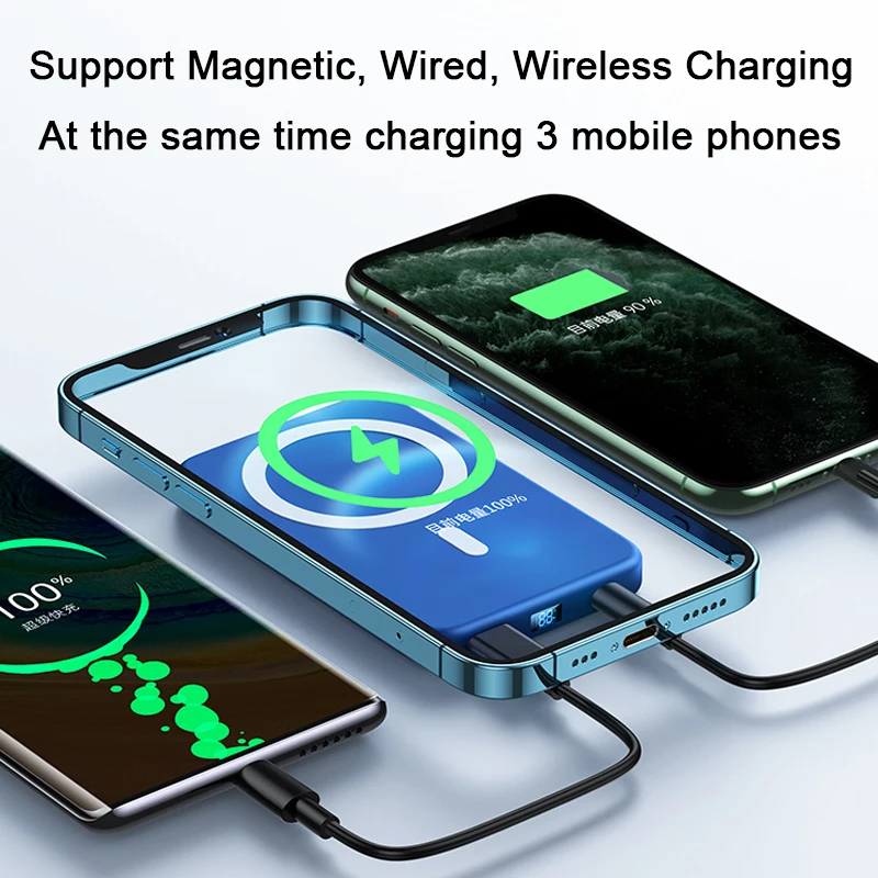 10000mAh 15W Power Bank Magnetic Wireless Fast Charger Powerbank Mobile Phone Battery For iPhone 12 13 Pro Max Xiaomi Mi Samsung