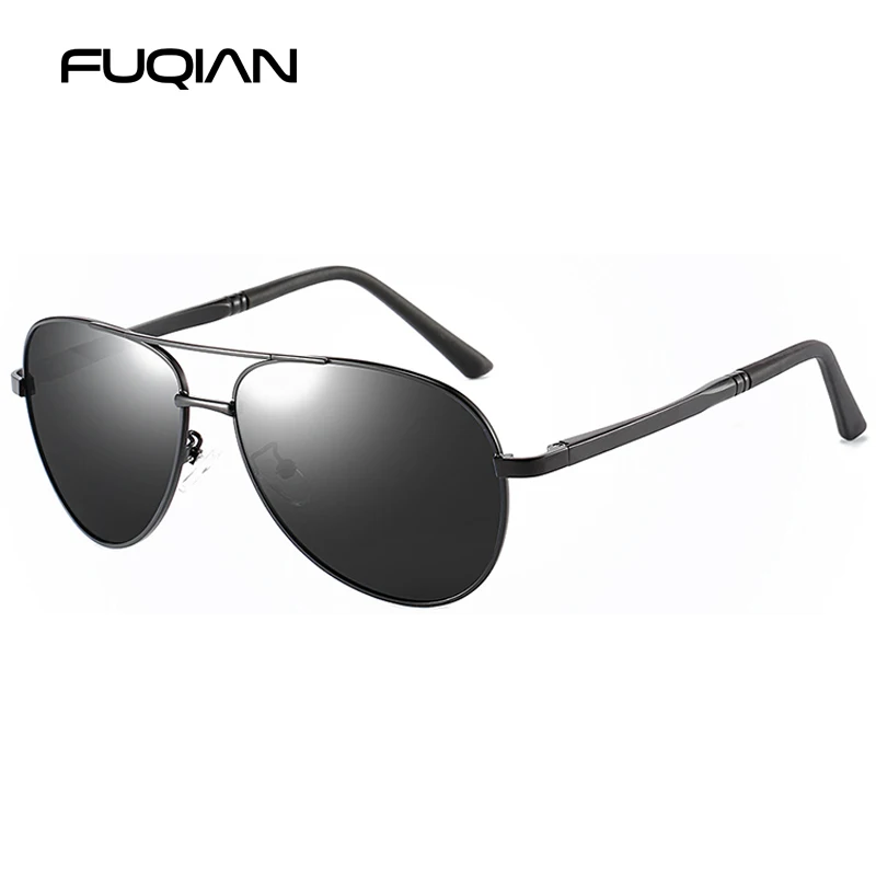 FUQIAN классический пилот поляризационные солнцезащитные очки для женщин для мужчин Винтаж Большой вождения Защита от солнца очки черные - Цвет линз: BLACK BLACK