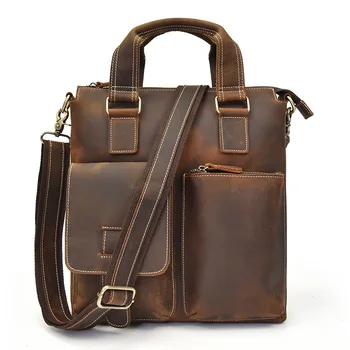 

Mens Laptop Messenger Bags Briefcase Bag for Men Large Laptop Bag Genuine Leather Soft Handle Zipper Real Leather Bag