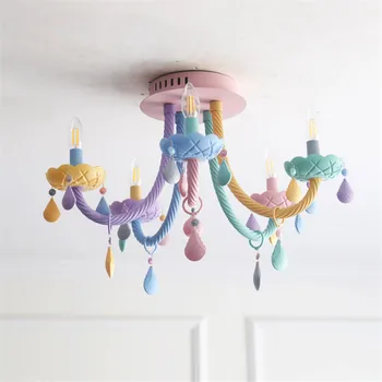 

E14 Modern Sweet Crystal Chandeliers Macarons Color Crystal Droplight for Kid's room Princess Decoration Glass Lustre Lamp