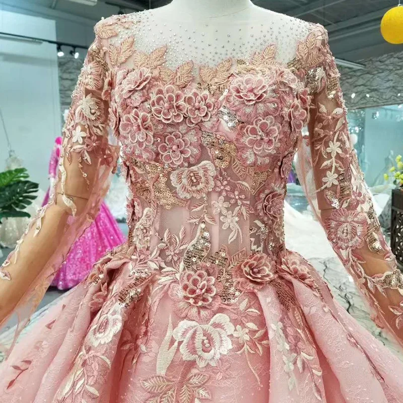 LSS1002 розовые девушки конкурс красоты платья длинные рукава o шея длинный поезд