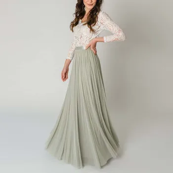 

Elegant Mint Green Soft Tulle Skirts For Women 2019 A-line Floor Length Bridal Long Tulle Skirt Bridesmaid Tulle Skirt Zipper