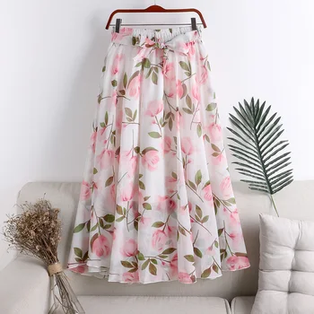 

Women Skirts Bowtie 2020 New Summer Flower Print Midi Skirt Casual Bohemian Beach Skirt Faldas Mujer Moda Jupe Femme