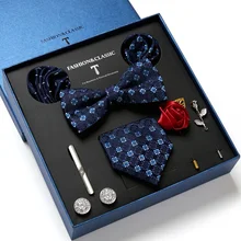 Men's Tie Set Gift Box With Necktie Bowtie Pocket Square Cufflinks Clip Brooches 8pc Suit For Wedding Party Busniess Tie For Men