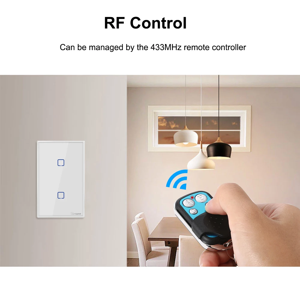SONOFF T2US3C-TX 3 банды умный переключатель 433 МГц беспроводной контроль RF APP/сенсорный Таймер USCompatible с Google Home