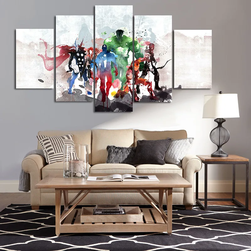 5 панель модульная Мстители Alliance картины акварельные холст настенные художественные картины гостиная фон Декор вешается на стену