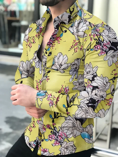 Men's Shirt Long Sleeve Hawaiian  Social Luxury Button Up Cardigan Blouses Wholesale 2021Single Breasted Turn-down Collar Broad cs13