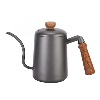

600ml Stainless Steel Long Narrow Mouth Coffee Kettle Retro Hand Coffee Water Tea Pot with Wooden Handle