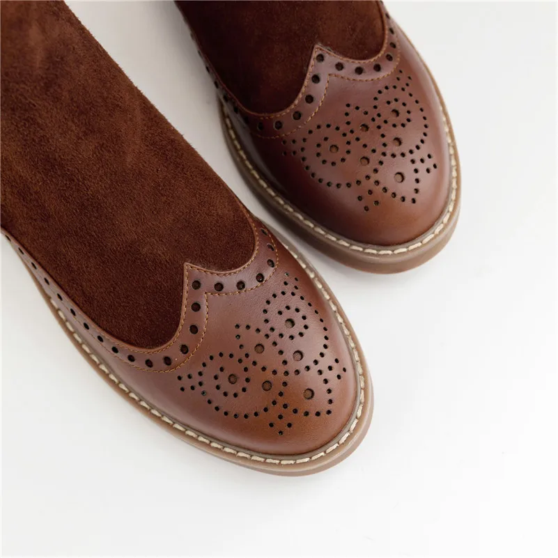 Meotina/зимние ботинки «Челси» из натуральной кожи; женские ботильоны из натуральной кожи на плоской подошве; обувь с перфорацией типа «броги» с круглым носком; женская обувь; сезон осень; размеры 34-39