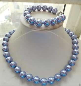 

Free shipping Wholesale price +Fashion Jewellery 12mm Round Violet South Sea Shell Pearl Necklace Bracelet Sets